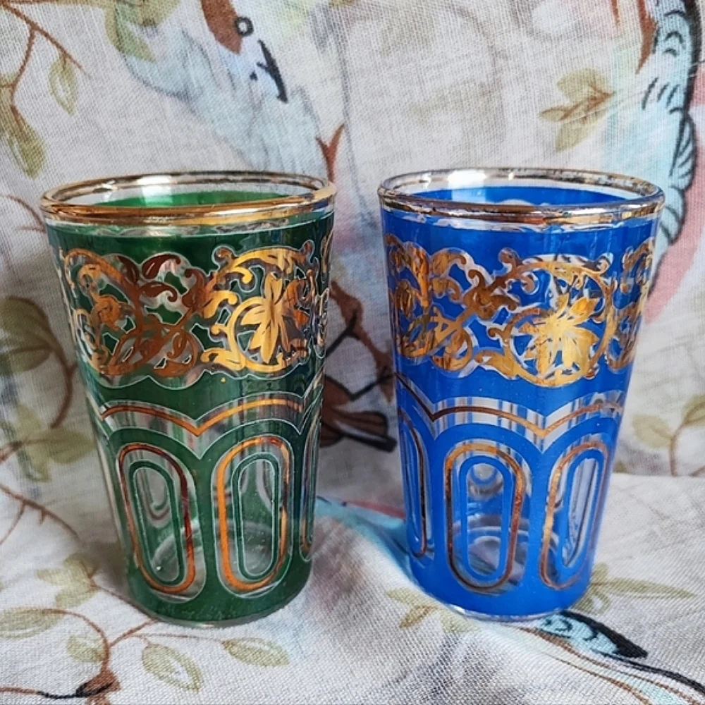 FATH Decor Set of 11 Bohemian Moroccan Venetian Gold Gilt Shot Glasses Glass